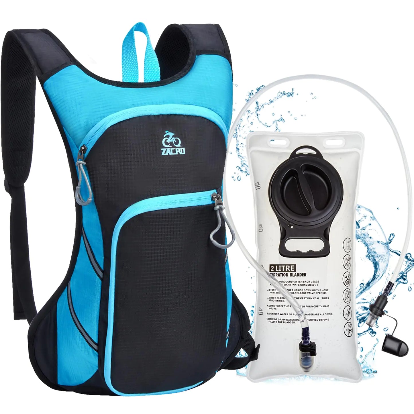 Zacro Hydration Backpack Lightweight Hiking Backpack with 2L TPU Water Bladder Water Backpack for Running Hiking Biking Climbing and Motorcycle Upgraded Leak Proof Hydration Pack for Men & Women