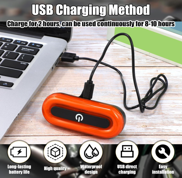 Motorcycle LED Red Rear Helmet Light Rechargeable Safety Warning Helmet Tail Lights with USB Chargeable Cable