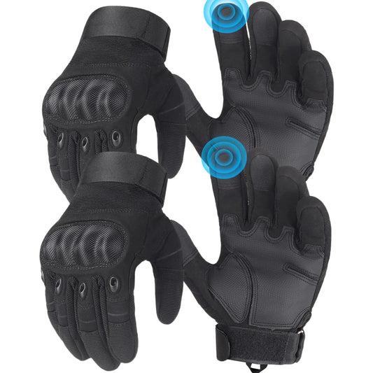VPZenar 2 Pair Airsoft Gloves Hard Knuckle Touchscreen Tactical Gloves Black Full Finger Motorcycle Gloves for Men Size XL