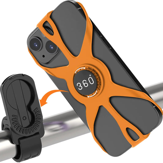 SZCFAN Bike Phone Holder Motorcycle Phone Mount Cell Phone Mount- 360° Rotatable Silicone Phone Mount for Motorcycle Bicycle Scooter for 15 Pro Max / 14/13 S10 and More 4.7-6.8" Phone (Orange)